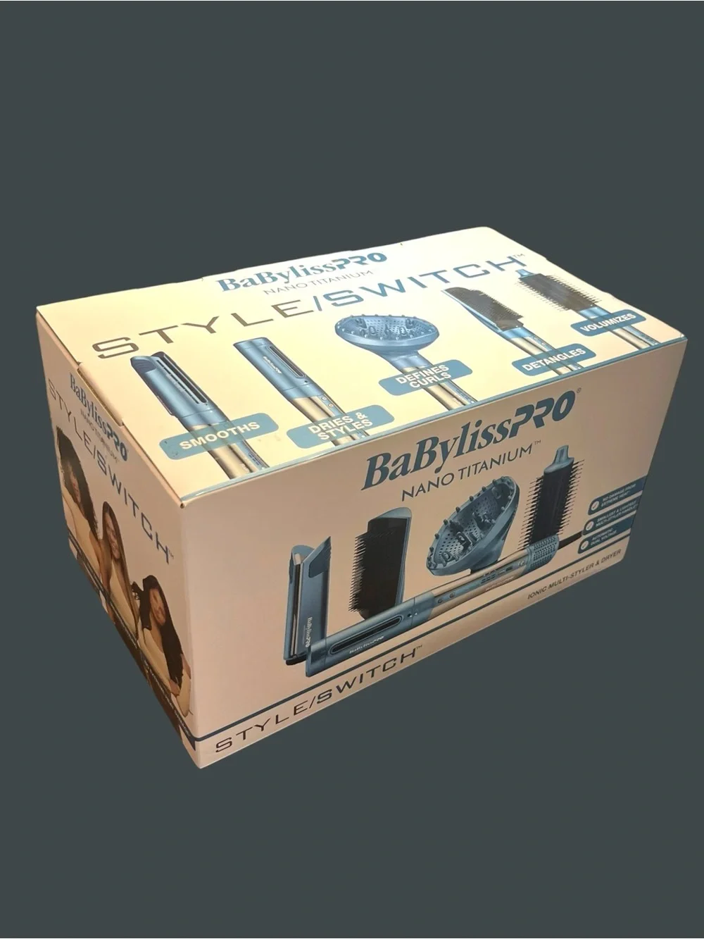 NIB BaBylissPRO Style/Switch Nano Titanium Hair Styler in Teal & Silver
